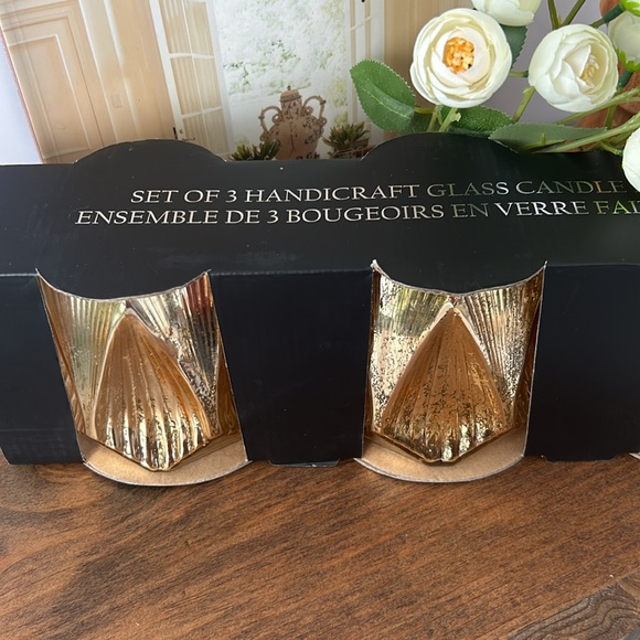 Handicraft Other - Handicraft Gold Mercury Style Glass Candle Holders Set Of 3 New In Box
